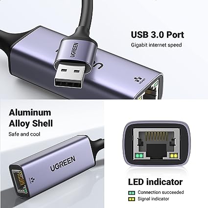 UGREEN USB 3.0 to Ethernet Adapter Gigabit Network Adapter Compatible with Nintendo Switch, Windows, MacOS, Linux, and More