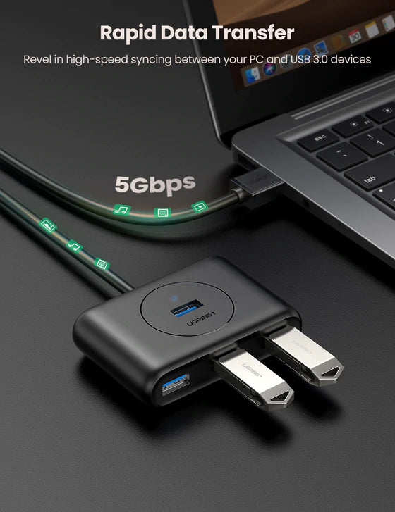 UGREEN 4 Port USB Hub 3.0 Data Hub with 3ft Portable Extension Cable High Speed Compatible for MacBook Air Mac Mini iMac Pro Microsoft Surface Ultrabooks Black