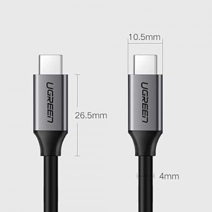 UGREEN US161/50751 USB 3.1 Gen 1 Type-C Male to Male 60W PD Fast Charge & 5Gbps Data Cable & Supporting for Thunderbolt 3 port,1.5M (Dark Gray)