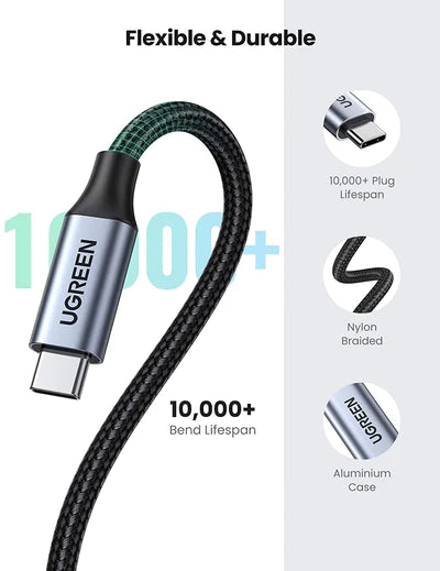 Ugreen USB Type C Extension Cable USB C 3.2 Extender Nylon Braided Type C Male to Female Cord 100W Charging 10Gbps - 1M