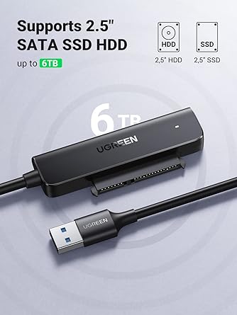 UGREEN USB 3.0 to SATA Adapter, 2.5 Hard Drive Reader, Plug and Play 2.5 SATA to USB Adapter Cable, Tool-free External SATA HDD SSD Converter Compatible with 2.5 Inch HDD SSD PC Laptop
