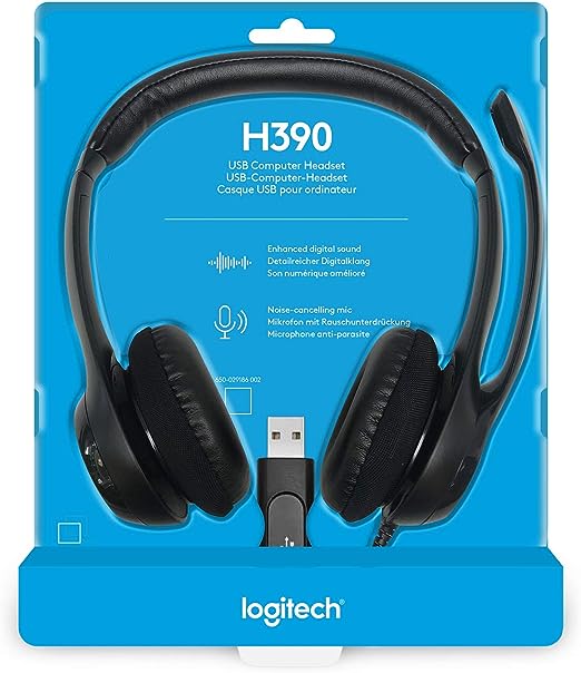Logitech H390 USB Computer Headset with Enhanced Digital Audio and Inline Controls - Black