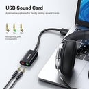 UGREEN USB to Audio Jack Sound Card Adapter with Dual TRS 3-Pole Headphone and Microphone USB to Aux 3.5mm External Audio Converter for Windows Mac Linux PC Laptops Desktops PS5 Headsets Black