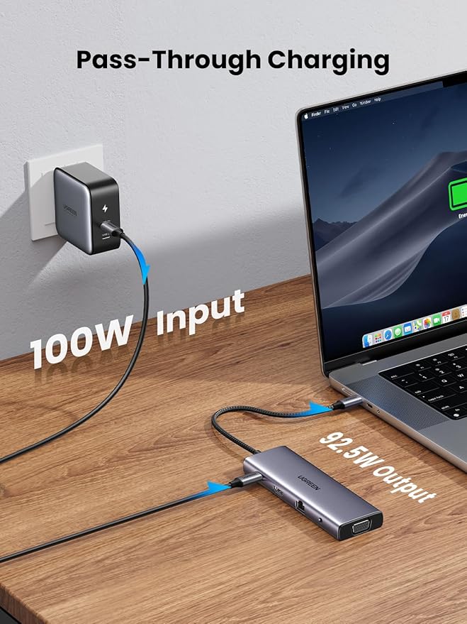 GREEN USB C Hub, USB-C 10-in-1 Dongle with Dual Monitor 4K HDMI and VGA, 1Gbps Ethernet, 100W PD, 3 USB 3.0 Ports, 3.5mm Audio Jack, SD/TF Card Slots, Multi Adapter