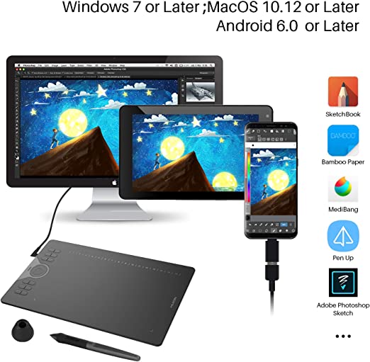 HUION Graphics Drawing Tablet with Battery-free Stylus for Android, Windows, macOS (HS610)