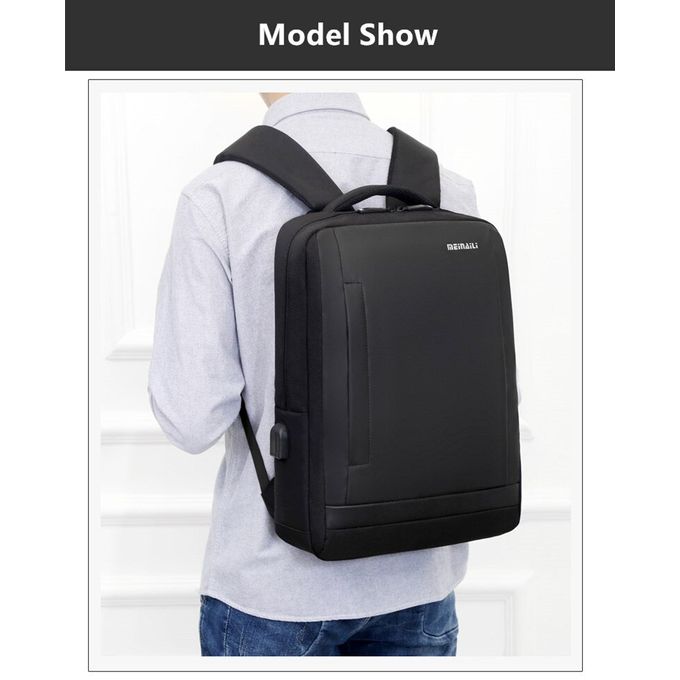 MEINAILI 1809 Nylon Business Waterproof Laptop Backpack Built-In USB Port Headphone Jack - Black