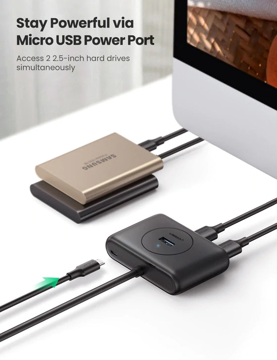 UGREEN 4 Port USB Hub 3.0 Data Hub with 3ft Portable Extension Cable High Speed Compatible for MacBook Air Mac Mini iMac Pro Microsoft Surface Ultrabooks Black