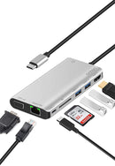 Onten (9591) USB C Hub 8 in 1 Type C Hub Adapter with 1Gbps Ethernet, 4K HDMI, VGA, PD Charging, 2 USB3.0, 3.55mm Audio, SD Card Reader for MacBook Pro and Other Type C Laptops