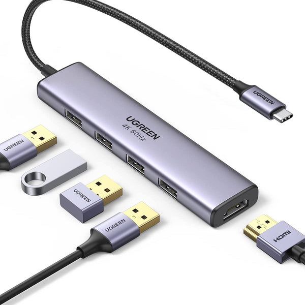 UGREEN Hub USB C 5 en 1 Adaptateur multiports HDMI Station d'accueil ultra  fine de type C avec 4 ports USB 3.0 Transfert de données 4K HDMI Compatible  avec M1 Macbook Pro/Air